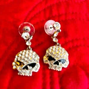Harley Davidson Crystal Skull Earrings EUC